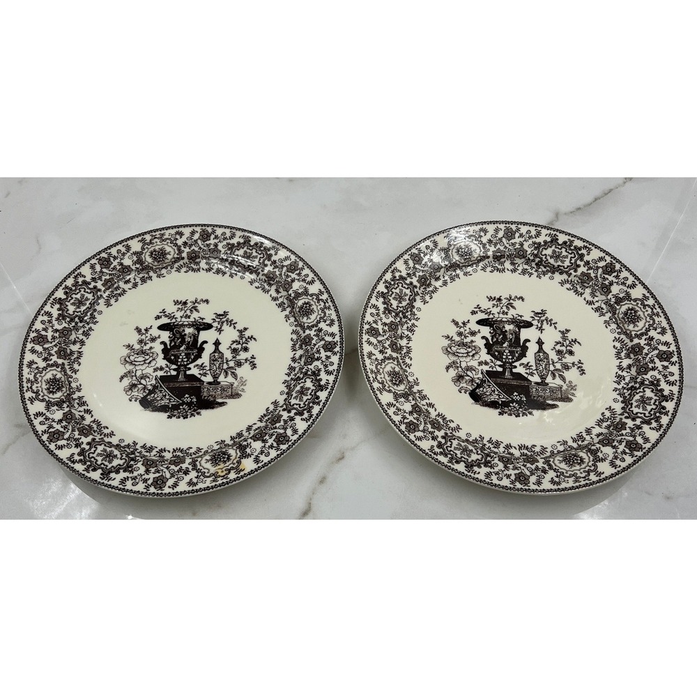 Two's Company Black Transferware Floral Urn Ceramic Decorative Plates Set of 2
